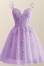 Straps Periwinkle Lace Appliques A-line Short Dresses