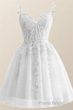 Straps Periwinkle Lace Appliques A-line Short Dresses