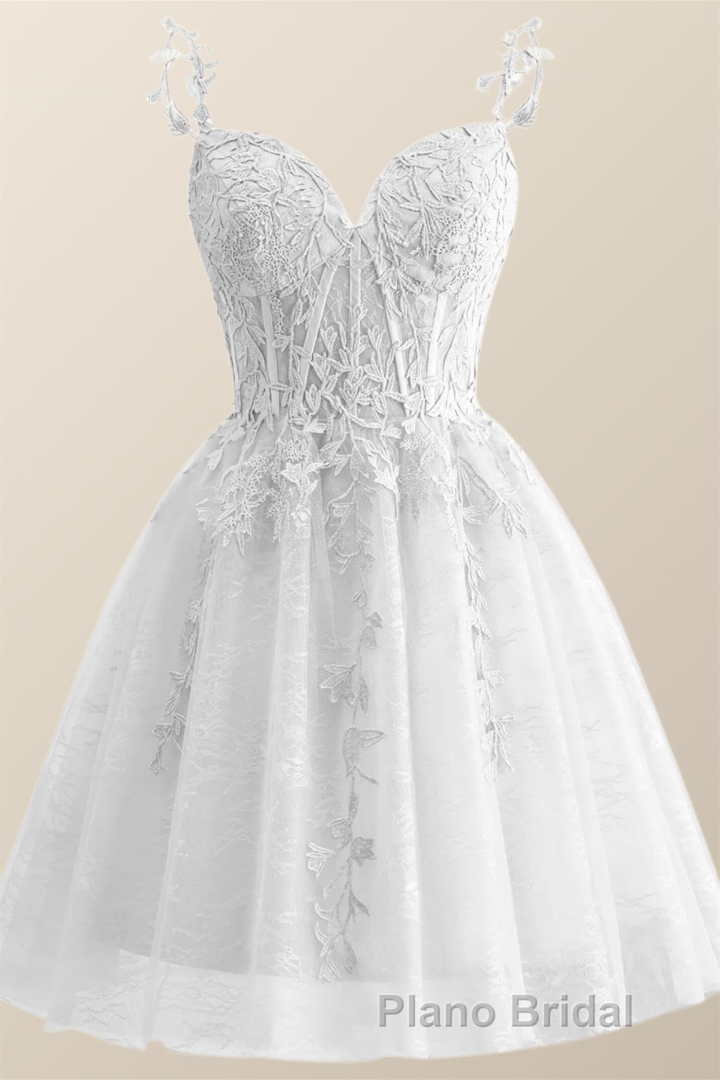 Straps Periwinkle Lace Appliques A-line Short Dresses