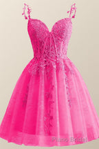 Straps Periwinkle Lace Appliques A-line Short Dresses