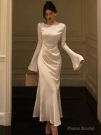 Elegant Flare Sleeve Wedding Mermaid Long Dress Women Spring Autumn French Vintage Slim One Piece Party Robe Mujers Clothes