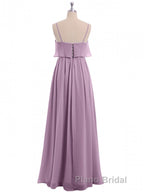 Lavender Chiffon Spaghetti Straps Ruffled A-Line Long Dresses