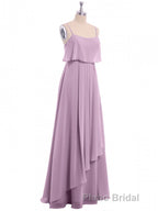Lavender Chiffon Spaghetti Straps Ruffled A-Line Long Dresses