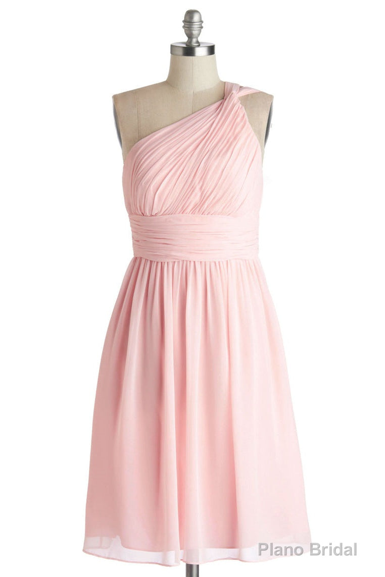 Simple A-Line One Shoulder Short Pink Chiffon Bridesmaid Dress Main image