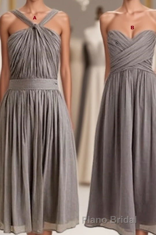 Simple A Line Grey Short Chiffon Bridesmaid Dresses Main image