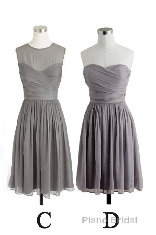 Simple A Line Grey Short Chiffon Bridesmaid Dresses