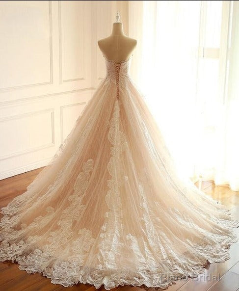 Sleeveless Sweetheart A-Line Lace Up Back Unique Design Wedding Dresses, Newest High Quality Custom Bridal Gown Secondary image