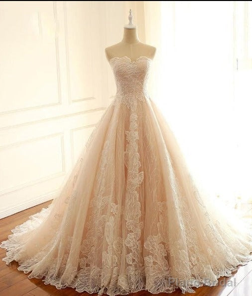 Sleeveless Sweetheart A-Line Lace Up Back Unique Design Wedding Dresses, Newest High Quality Custom Bridal Gown Main image