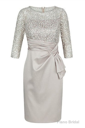 Sparkly Half Sleeves Short Silver Mother of Bride Dress