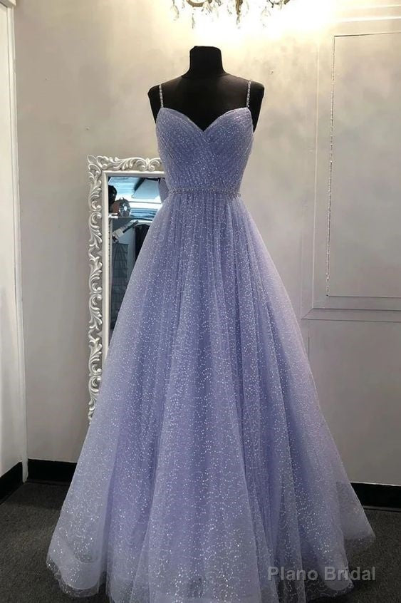 Sparkly Tulle Lavender Formal Prom Dress with Spaghetti Strapes Main image