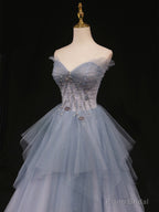 Sweetheart Neck Blue Ombre Tulle Long Blue Ombre Long Tulle Prom Dresses