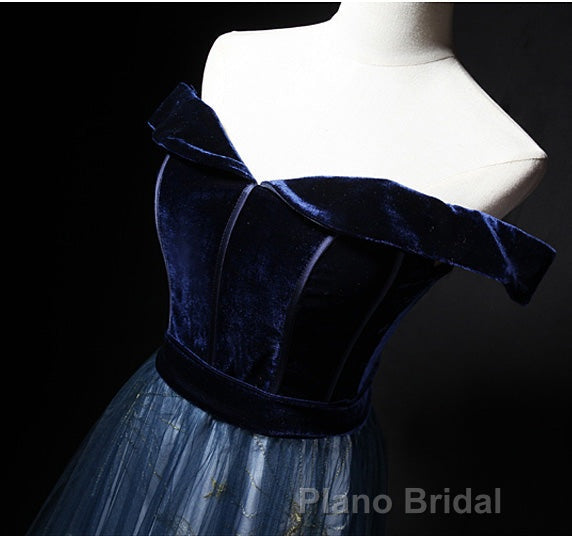 Elegant Off the Shoulder Velvet Floor Length Long Evening Dresses Formal Prom Dresses