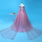 Light Purple Tulle Long Sweet 16 Gown, Flowers Quinceanera Dress