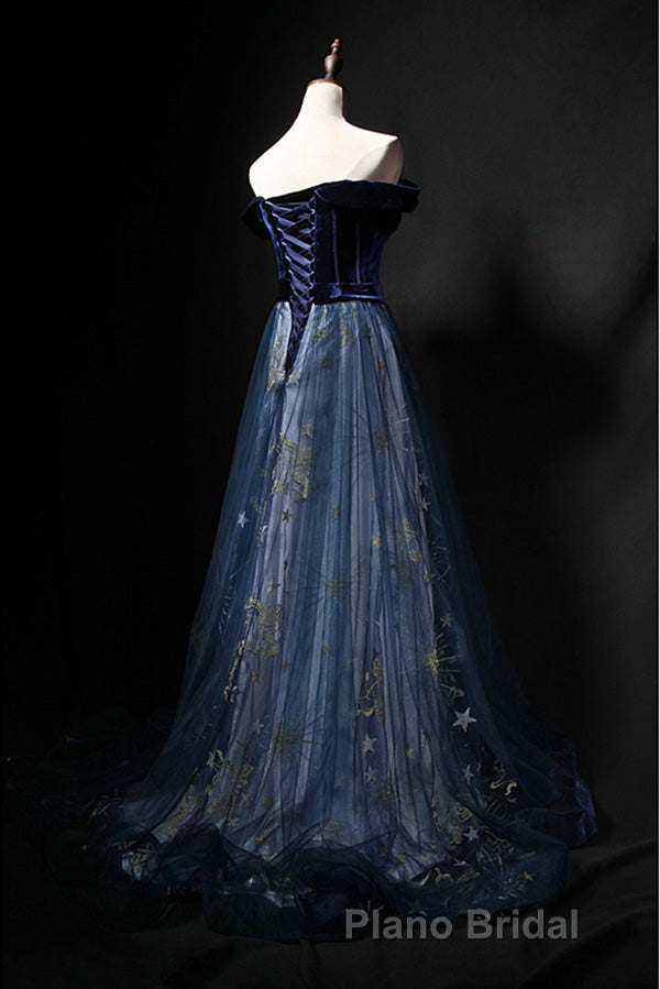 Elegant Off the Shoulder Velvet Floor Length Long Evening Dresses Formal Prom Dresses Secondary image