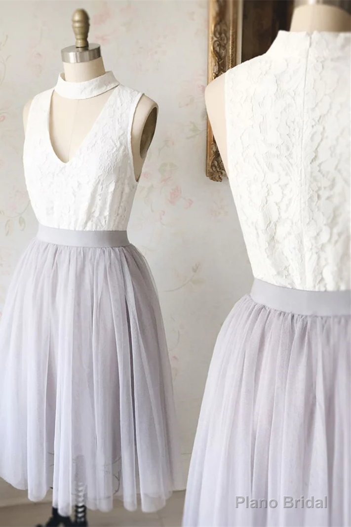 Two Piece Short White and Grey Bridesmaid Dress Main image