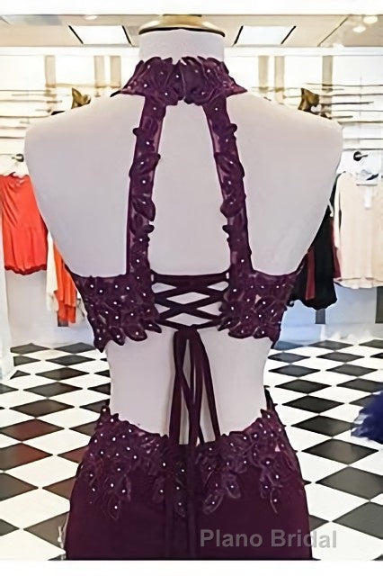 Two Piece Tight Short Burgundy-Blue Homecoming Dresses with Key Hole Secondary image