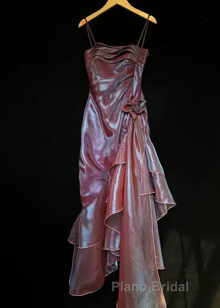 Spaghetti Straps Purple Mermaid Vintage Ruffled Formal Prom Dress Secondary image