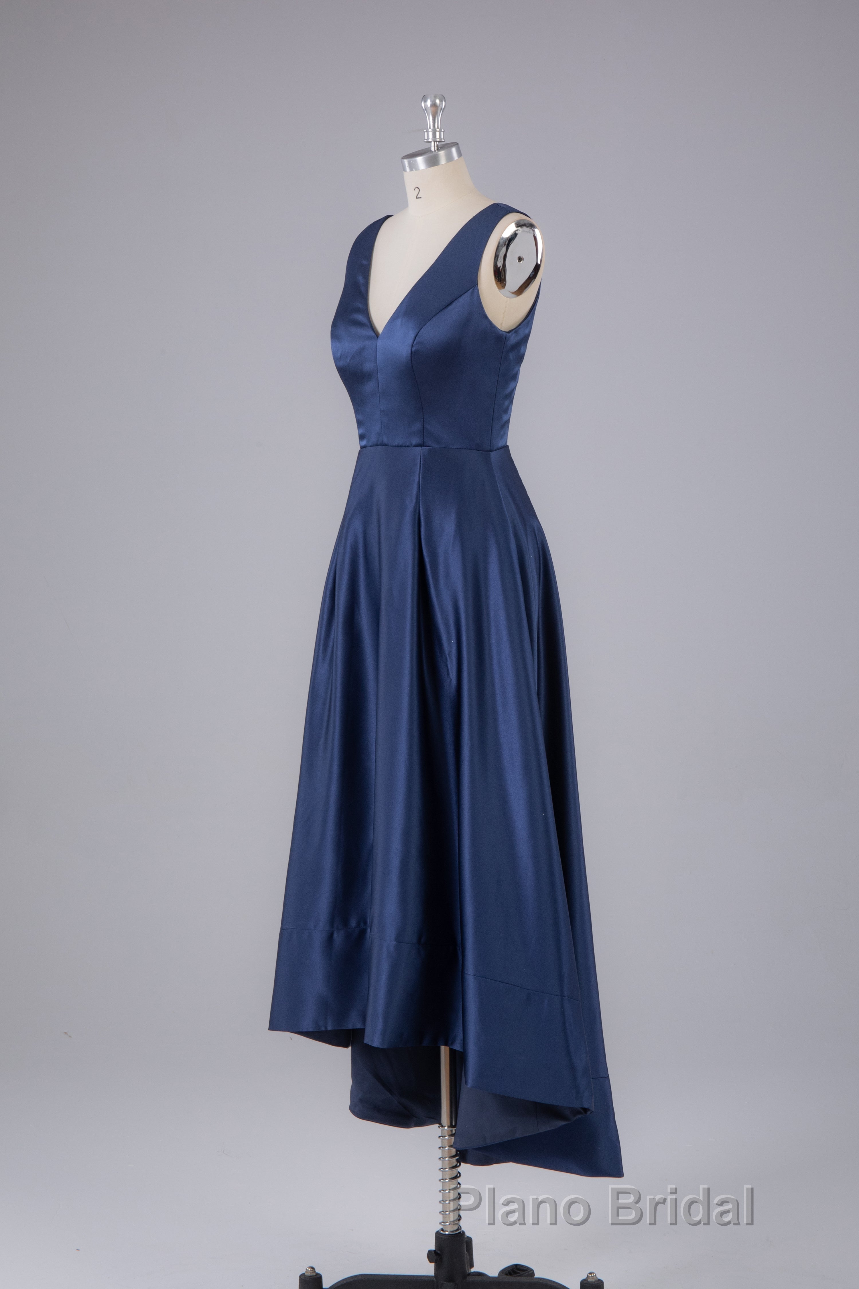 A Line Formal Satin V Neck High-Low Formal Prom Dresses Secondary image