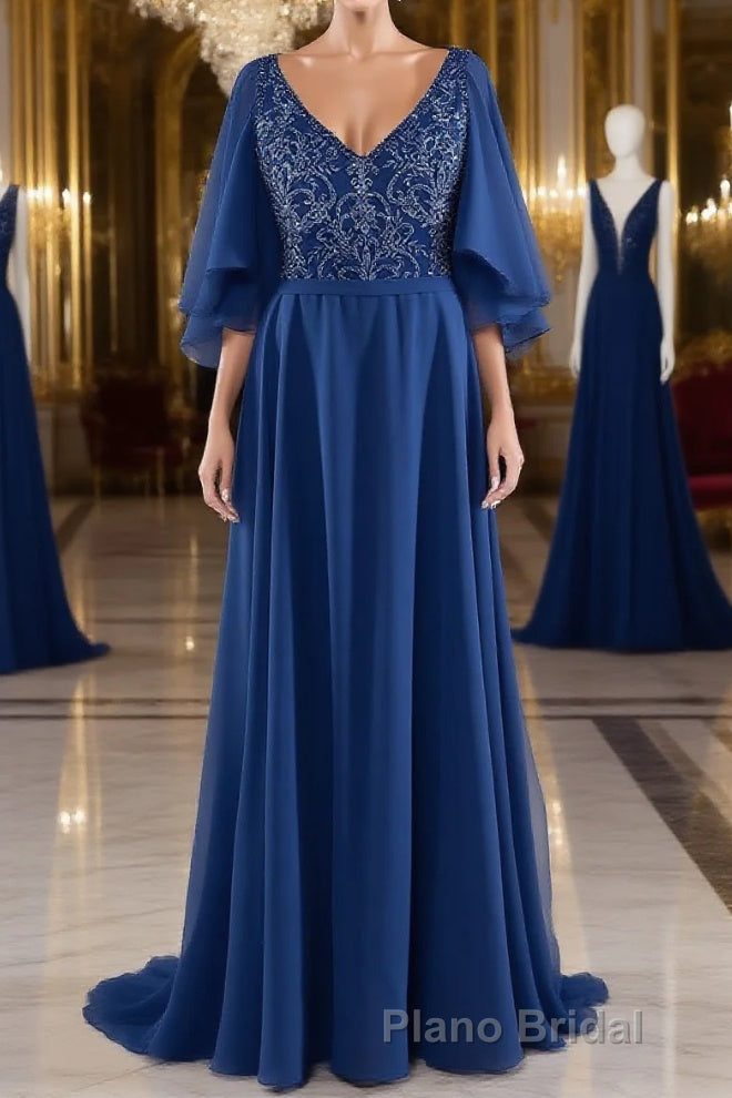 A-line V-Neck Short Sleeves Chiffon Mother of The Bride Dresses Main image