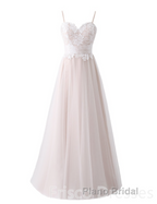 Girly Spaghetti Straps Long A-line Floor Length Wedding Dresses