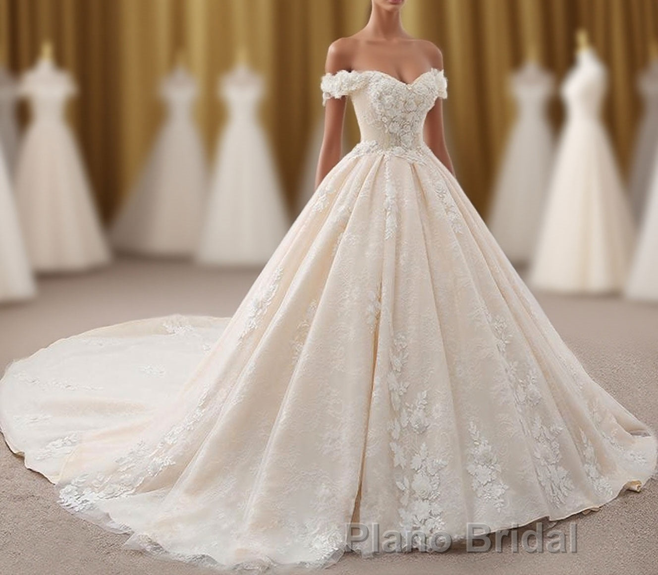 Gorgeous Off The Shouder Ball Gown Long Wedding Dresses Bridal Dresses Main image