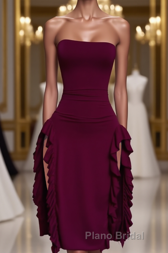 Strapless Midi Length Ruffle Formal Prom Dress Sexy Evening Dress Main image