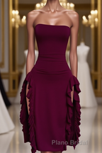 Strapless Midi Length Ruffle Formal Prom Dress Sexy Evening Dress