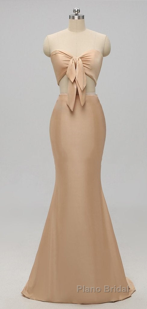 Elegant A-Line Sexy V Neck Gold Long Modest Side-Slit Bridesmaid Dresses