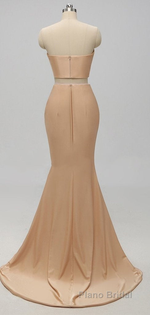 Elegant A-Line Sexy V Neck Gold Long Modest Side-Slit Bridesmaid Dresses