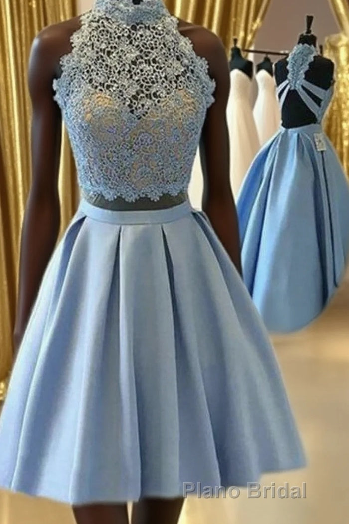 Halter Lace Blue Homecoming Dresses Main image