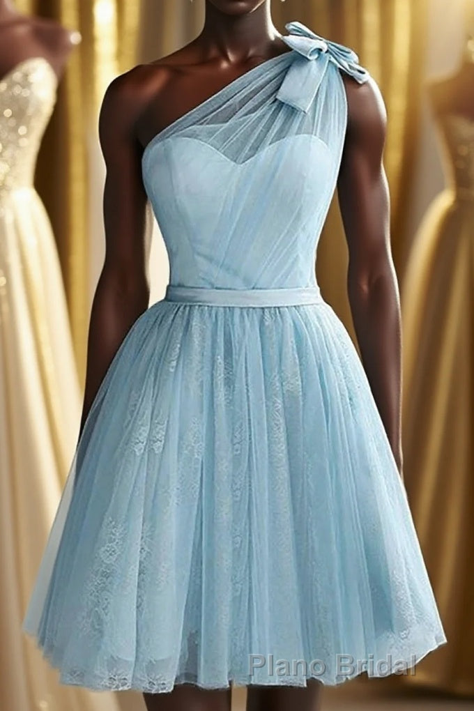 One Shoulder Blue Homecoming Dresses With Bowknot Main image