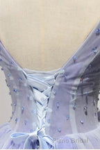 Purple V Neck A Line Homecoming Dresses