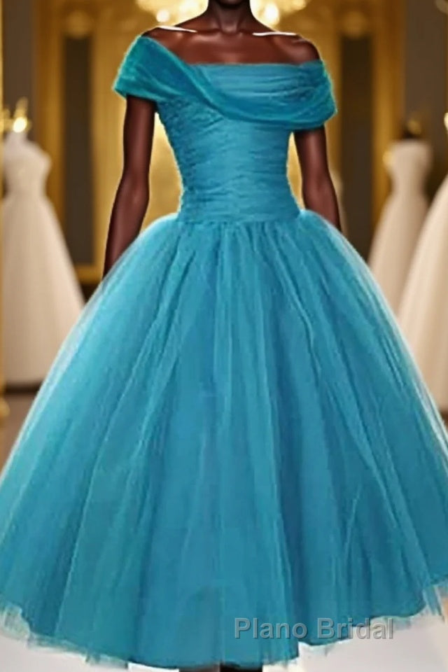 Peacock Blue Square Neck A Line Homecoming Dresses Main image