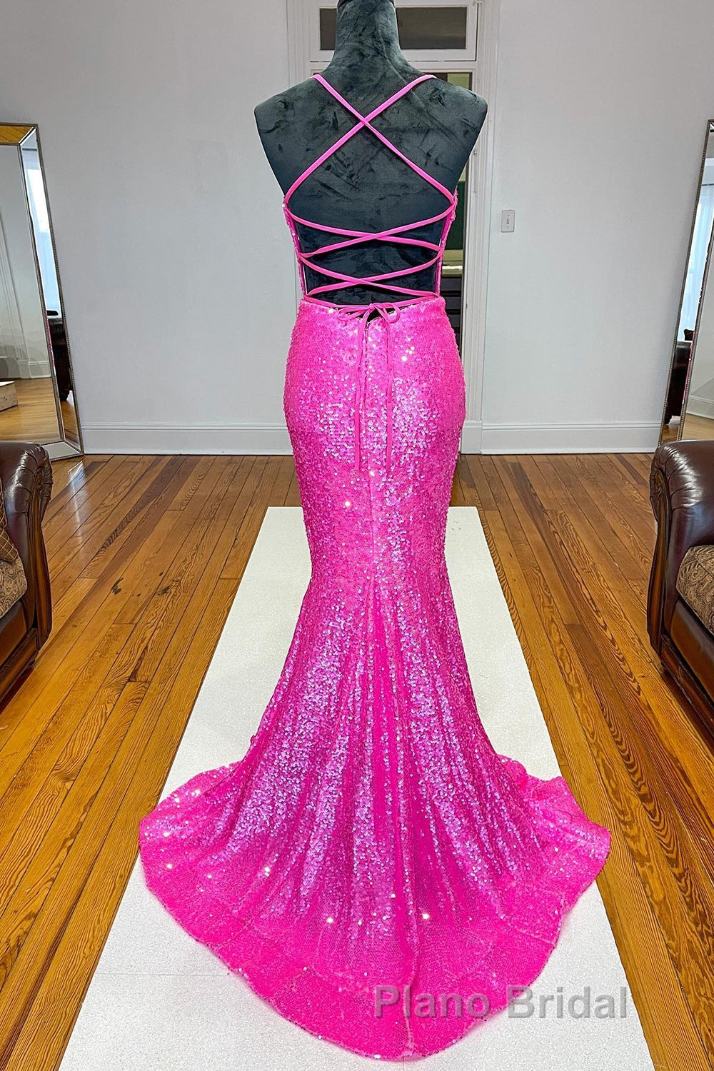 Fuchsia Mermaid Backless Sequined Formal Prom Dresses Secondary image
