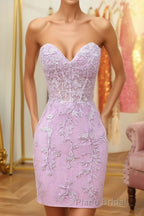 Purple Lace Tight Short Hoco Dresses