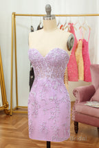 Purple Lace Tight Short Hoco Dresses