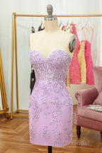 Purple Lace Tight Short Hoco Dresses