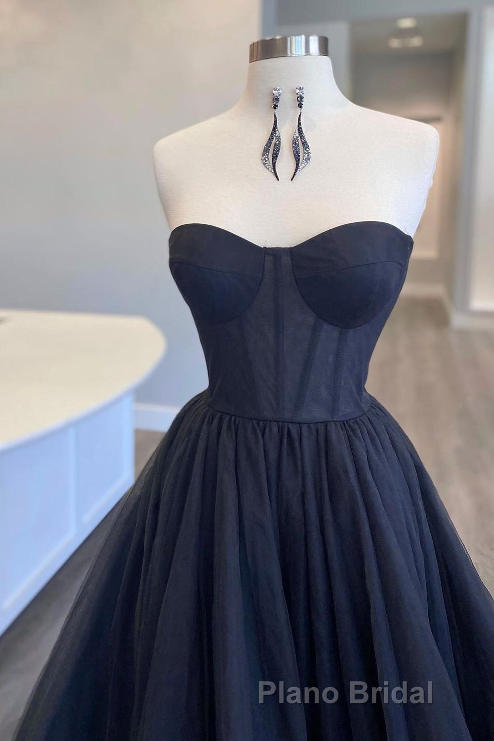 Black Corset Sweetheart Long Formal Prom Dresses with Ruffles