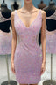 Lilac Sequins Homecoming Dresses with Open Back