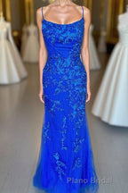 Royal Blue Mermaid Formal Prom Dresses with Appliques