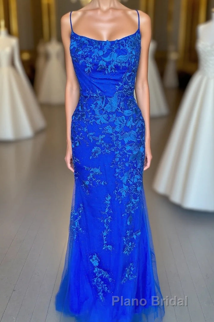 Royal Blue Mermaid Formal Prom Dresses with Appliques