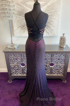 Dark Purple Lace-Up Back Mermaid Formal Prom Dresses with Beading