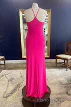 Sheath Halter Hot Pink Long Formal Prom Dresses with Silt