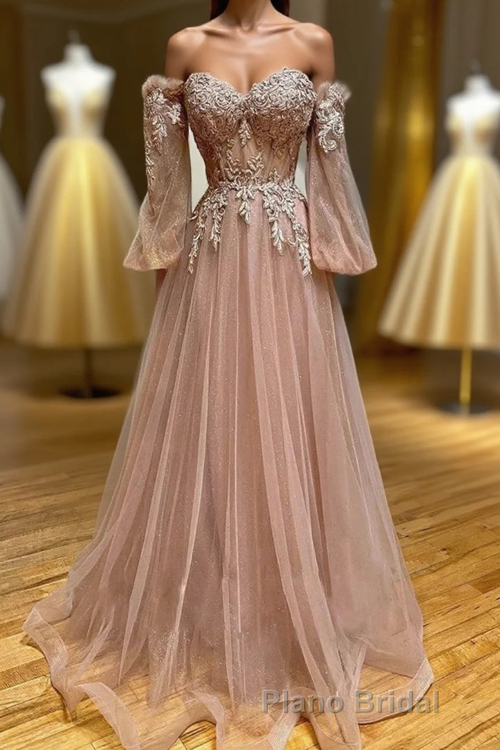 Blush Corset Off the Shoulder Long Formal Prom Dresses with Appliques Main image