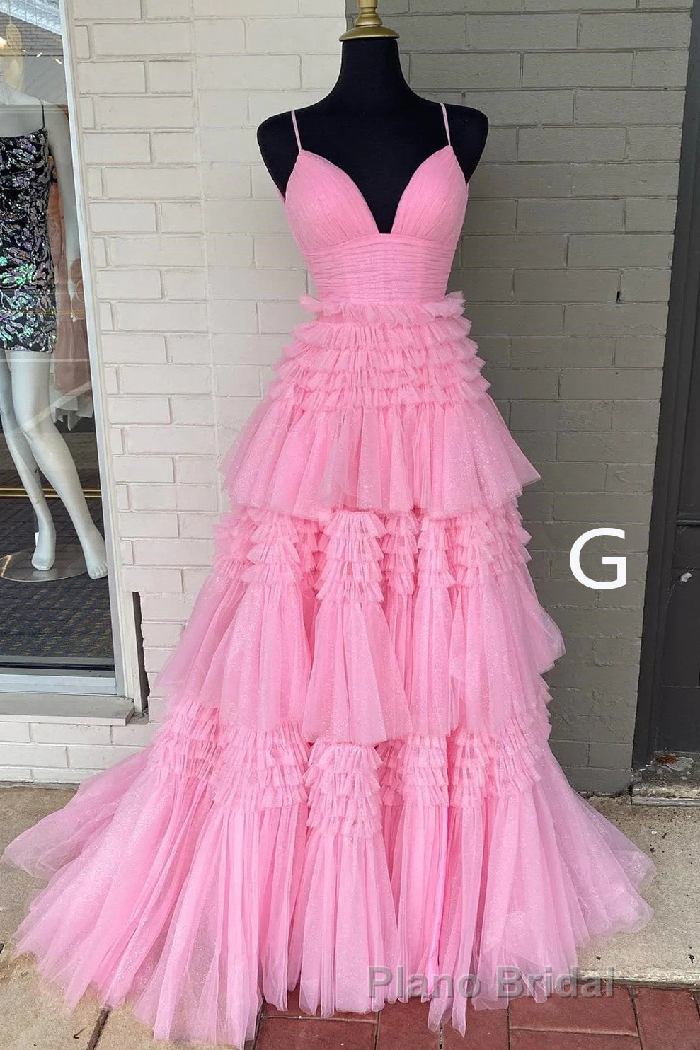 Sparkly Spaghetti Straps Tiered Tulle Formal Prom Dresses, New Long Party Gown