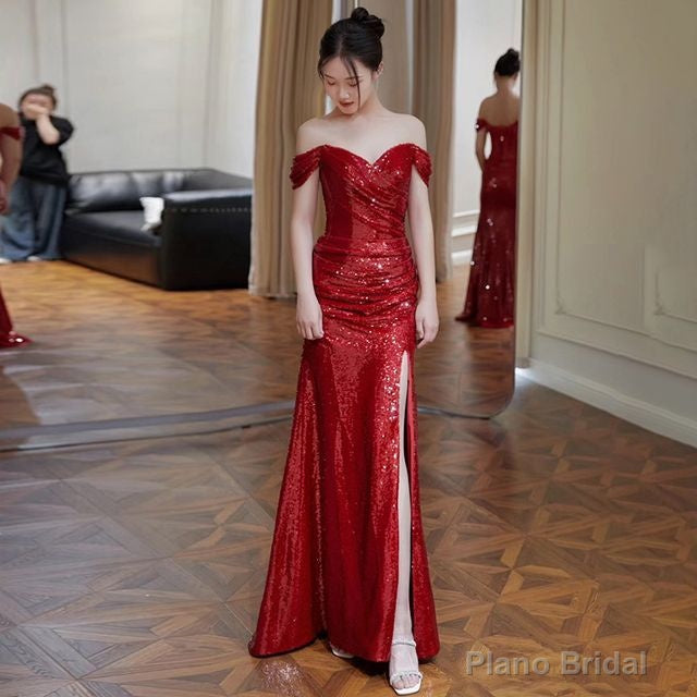 Off-Shoulder Sequin Side-Slit Trumpet Evening Gown Secondary image