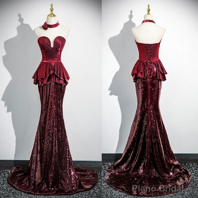 Sequin Peplum Panel Trumpet Tube Evening Gown Main image