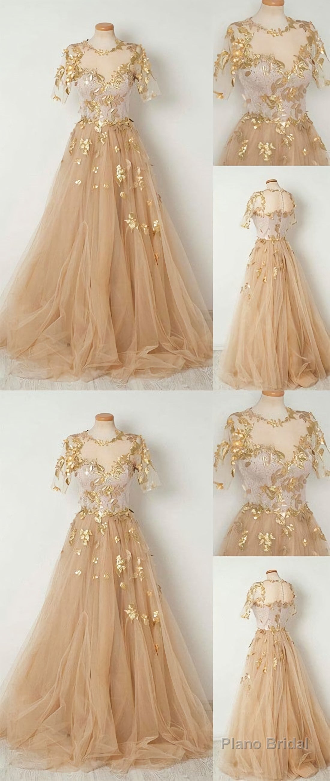 Champagne Tulle Long Prom Dress, Evening Dresses Main image