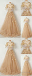 Champagne Tulle Long Prom Dress, Evening Dresses