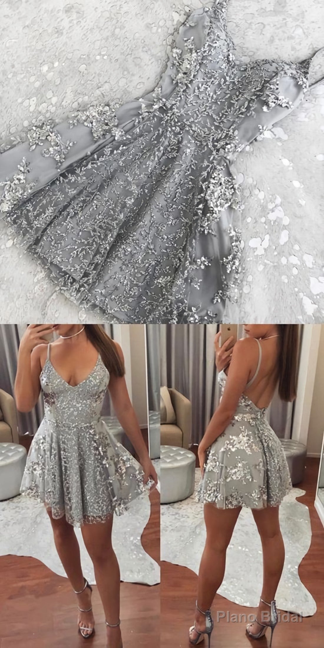 Charming Lace Prom Dress, Sexy Short Prom Dress, Spaghetti Straps Prom Gowns Cheap Homecoming Dress, Hot Main image
